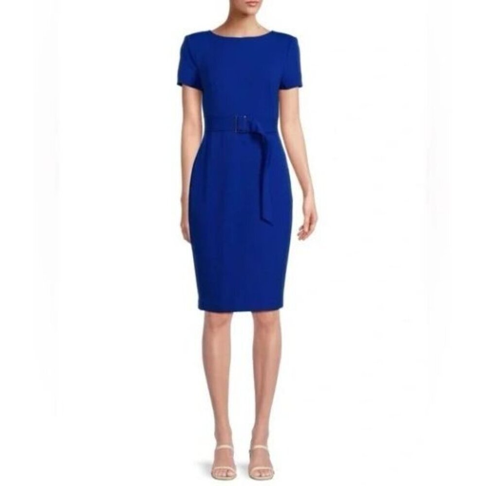 Calvin Klein Belted Sheath Dress Size 6 Royal Blue Classy Party